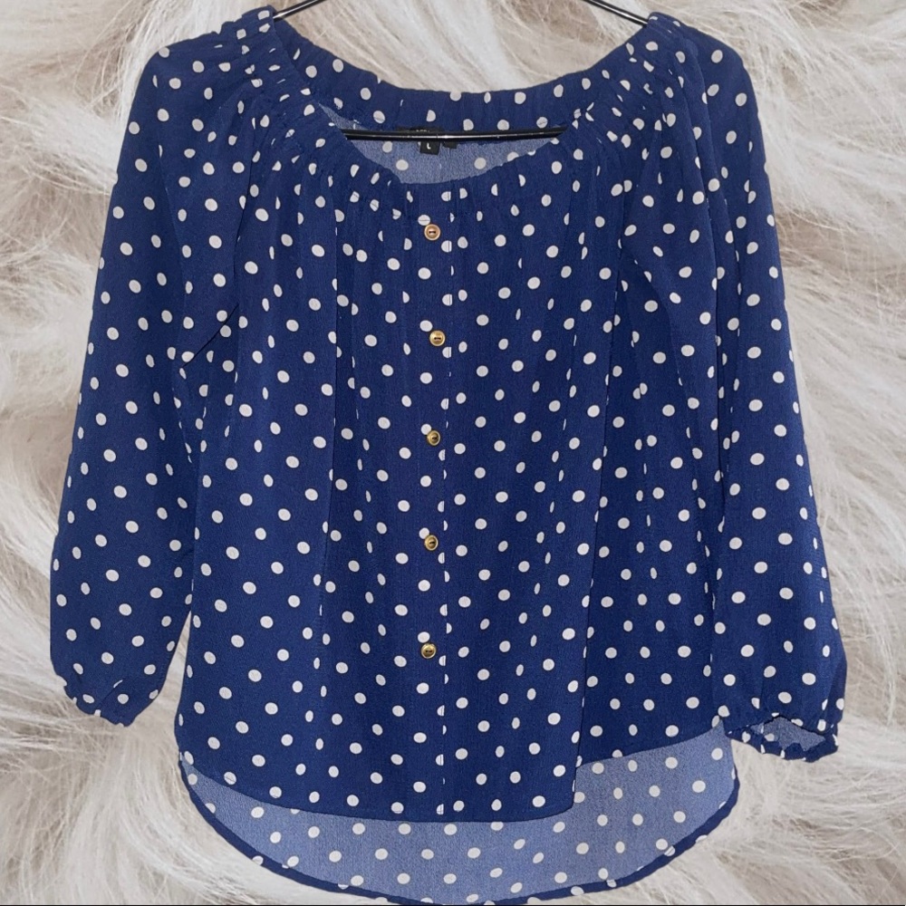 Papermoon Blue w/white polka dots blouse -Large
